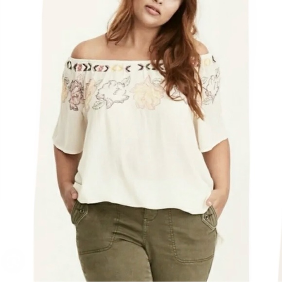 Torrid 3X floral embroidered off shoulder top - Picture 1 of 6